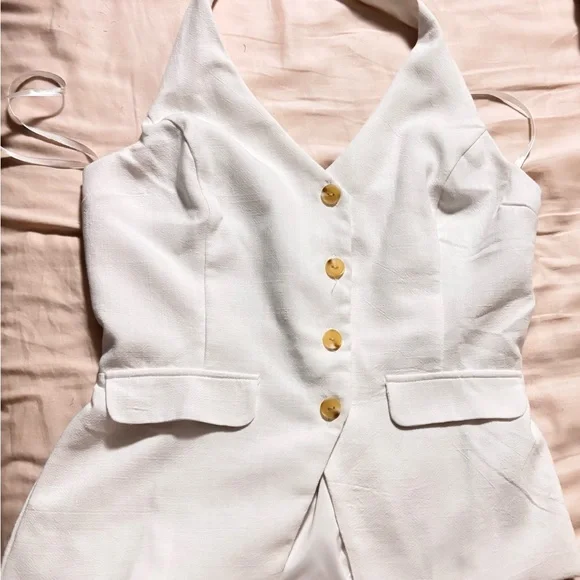 Monteau White Halter Top with Gold Buttons - Picture 1 of 6